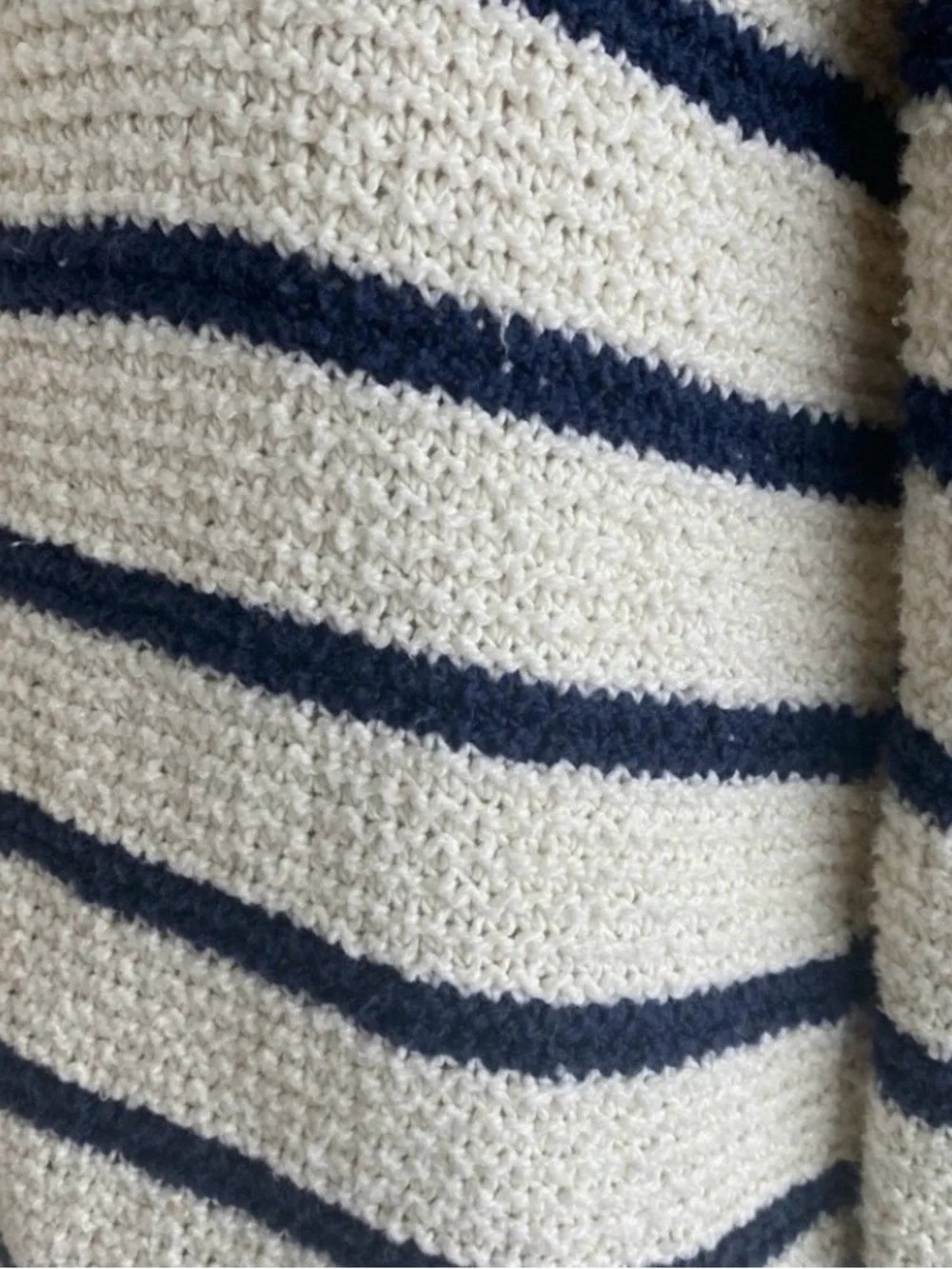 Free People Womens Cream Navy Stripe Cotton Coastal Thick Knit Cardigan Size L